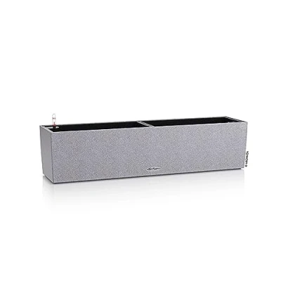Imagen de Lechuza Balconera Stone 80 Maceta de riego automático para interiores y exteriores, mesa ventana con orificio drenaje sustrato plantas poliresina H19 L79 W19 cm, color gris piedra