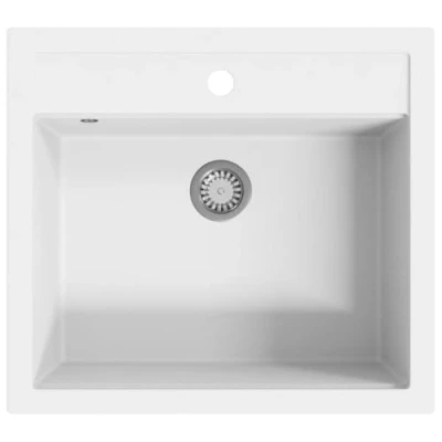 Imagen de vidaXL Fregadero de Cocina Granito con un Seno Lavabo Fontanería Piezas y Bricolaje Resistente Pileta Escurreplatos Blanco