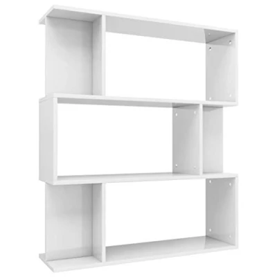 Imagen de vidaXL Estantería Librería Separador Ambientes Baja Estante Libros Divisor Espacios 3 Niveles 6 Módulos Grandes y Pequeños Contrachapada Blanco Brillo