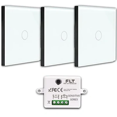 Imagen de Kit de Interruptor inalámbrico 3 mandos a distancia pared + 1 mini receptor empotrado Va y viene sin trabajo Mando radio RF blanco