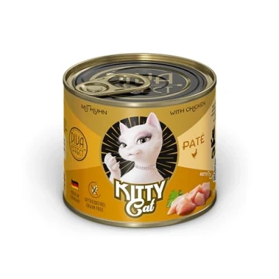 Imagen de KITTY Cat Paté Pollo, 6 x 200 g, Comida húmeda para Gatos, sin Cereales, con taurina, Aceite de salmón y mejillón Labios Verdes, pienso Completo Alto Porcentaje Carne, Fabricado en Alemania