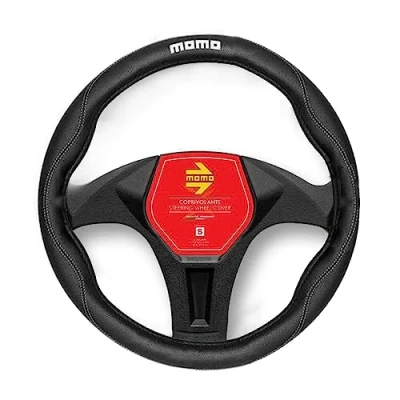 Imagen de Momo COMFORT SWC011BW Funda cubierta para el volante negro, blanco 38 39cm PVC