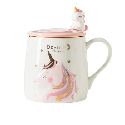 Imagen de Taza unicornio de Café cerámica linda con una encantadora cuchara unicornio, Copa la mañana Novedad Té Leche navidad Regalo para niñas Amantes del 380ML (BFF)