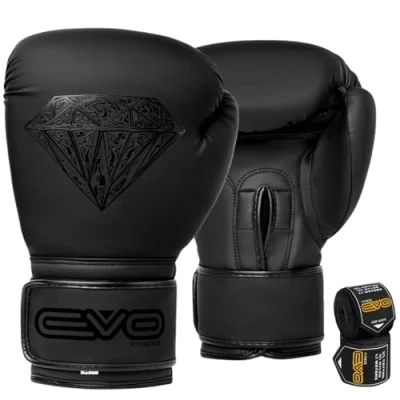 Imagen de EVO Maya Hide Guantes de Boxeo Piel para Artes Marciales Mixtas, Sparring, Muay Thai, Kickboxing, Lucha, Entrenamiento con Vendas Mano (Negro, 16 OZ)