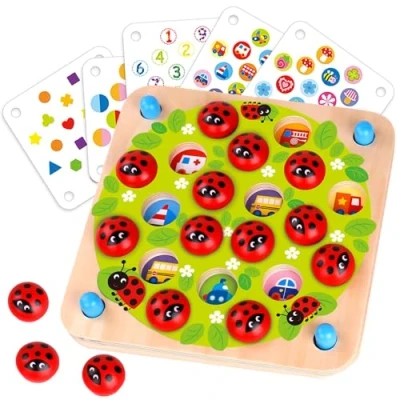 Imagen de Nene Toys Jardín de Mariquitas, Juego Memoria Infantil en Madera para Niños Desde 3 años Mesa Familiar con 10 Plantillas Juguete Educativo Regalo Niñas 4 5