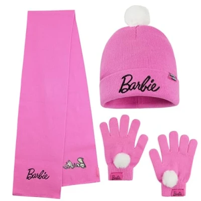 Imagen de Barbie Set de Invierno 3 Piezas, Gorro Pompón, Bufanda y Guantes para Niñas