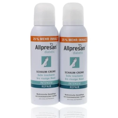 Imagen de Allpresan Diabetic Intensive + Repair con crema de espuma urea, para la diabetes mellitus, pieles muy secas a agrietadas, 2 x 125 ml