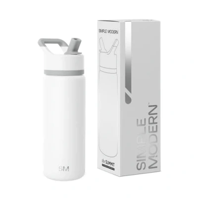 Imagen de Simple Modern Botella Agua Niños Acero Inoxidable con Pajita Térmica Aislada para Deportes Gimnasio Summit 530ml Winter White
