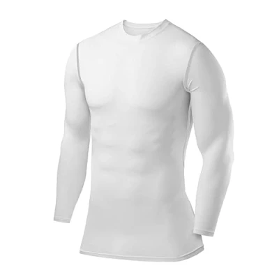 Imagen de PowerLayer Hombre Camiseta Compresión Termica Manga Larga Camisetas Termicas Cuello Corto Blanco, XXL