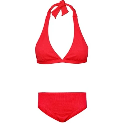 Imagen de Aquarti Conjunto de Bikini para Niñas Bustier Breve Traje Baño Dos Piezas, Atar Jacquard Lunares Rojos, 152