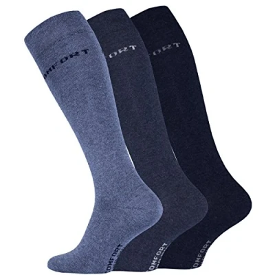 Imagen de VCA Calcetines hasta la rodilla para hombre (3 pares) de algodón con cintura cómoda, Azul, 43 46