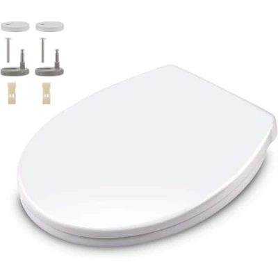 Imagen de Himimi Tapa WC Universal, Asiento para Inodoro, de Inodoro en Forma O, Tapas Water Cierre Suave Lento, Bisagras Ajustables, Desmontaje Rápido, Fácil Limpiar(440 x 375 54 mm)