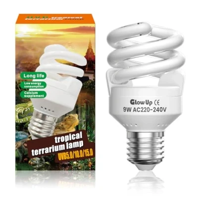 Imagen de GlowUp 9W E27 bombilla reptiles uvb UVA 10.0 AC220 240V mini lampada fluorescente para acuario, recipiente de cristal, comedero, tortuga, serpiente, lagarto, reptiles, etc (1Pcs)