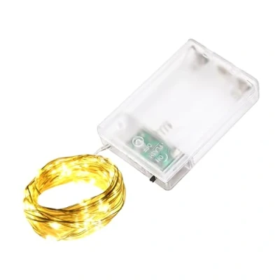 Imagen de LQWELL Guirnalda de luces LED 2 m y 20 LED, mini a pilas, impermeable, alambre cobre, blanco cálido, modos para Navidad, bodas, festivales, fiestas decoración del hogar