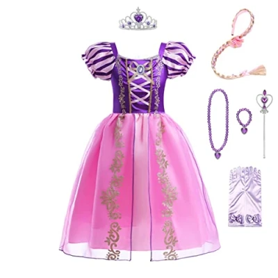 Imagen de Lito Angels Disfraz de Princesa Rapunzel Vestido con Corona y Accesorios para Niña, Talla 10 años, Morada