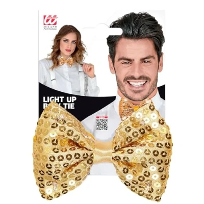 Imagen de WIDMANN MILANO PARTY FASHION Pajarita con 4 luces LED, pajarita, lentejuelas, accesorio, carnaval