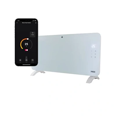 Imagen de Princess 348151 Calefactor con panel de cristal Smart, controlado por app, Control Manual, Smartphone o Voz, App Gratuita, 1500 W, para habitaciones 25 m², blanco