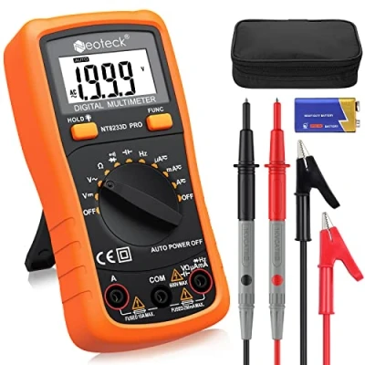Imagen de Neoteck Multimetro Digital 2000 Conteos Polimetro con Rango Automático y Pantalla LCD Retroiluminada Multi Tester para Pruebas de Voltaje CA/CC, Resistencia, Continuidad Diodos