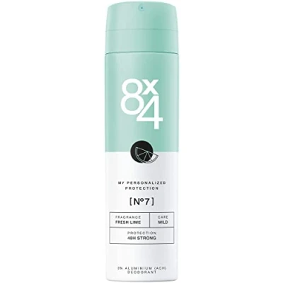 Imagen de 8X4 desodorante en spray N 7 Fresh Lime (150 ml), para mujer con aroma cítrico fresco y afrutado, sin aluminio todo tipo de pieles.