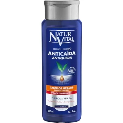 Imagen de NaturVital Champú Anticaída para Pelo Graso, Sin Parabenos ni Siliconas, Previene la Caída del Cabello, Natural Fortificante, Hombres y Mujeres, 300ml