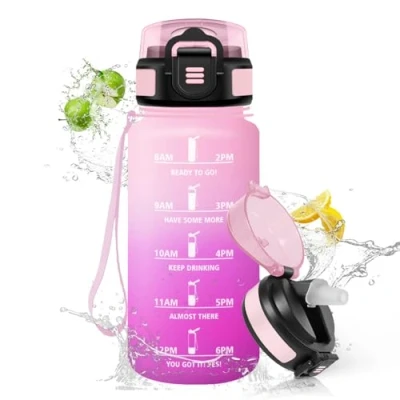 Imagen de HoneyHolly Botella Agua, 500 ml con Pajita, Cantimplora, Prueba de Fugas, Agua Niños Colegio, Libre BPA, Cantimplora para Niños, Deporte, Running, Gimnasio, Bicicleta