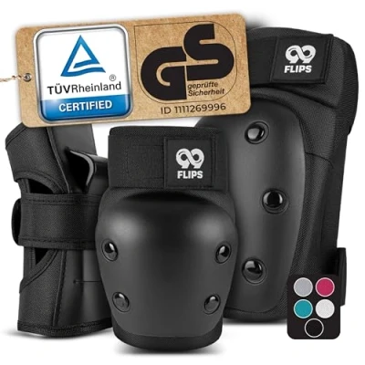 Imagen de 99FLIPS Protecciones Patines Adulto y Jóvenes Skate Set 4 Ruedas como Equipo de Protección Skateboard en Linea Dive Talla M Negro