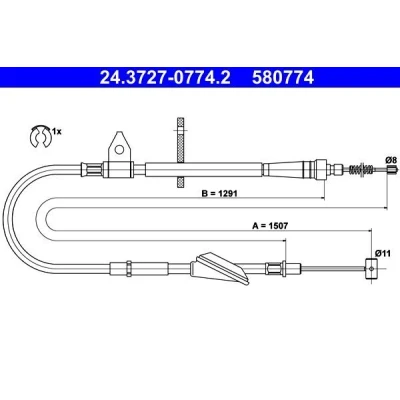 Imagen de ATE 24.3727 0774.2 Cable de Freno Mano 1507 con accesorios