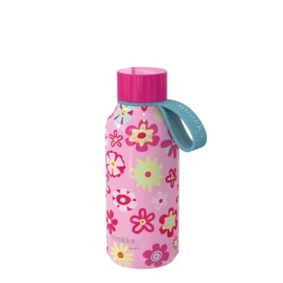 Imagen de Quokka Kids Solid Con Colgador Flowers 330 ML Botellas De Agua Acero Inoxidable Sin BPA Botella Térmica Doble Pared Mantiene el frío y Calor para Niños Adultos