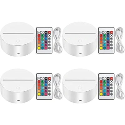 Imagen de Thlevel 4 Piezas 3D LED Lámpara Base, Night Light Base Ajustable 7 Colores con Control Remoto y Cable USB para Dormitorio, Cafetería, Bar [No Incluido Placa Guía de Luz Acrílica]
