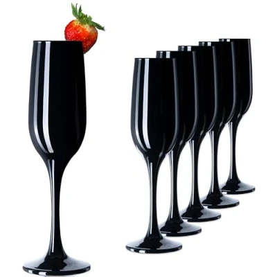 Imagen de PLATINUX Juego de 6 copas champán cristal color negro, 210 ml