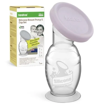 Imagen de haakaa Extractor de Leche Manual Silicona con Base Succión y Tapa, Diseño Una Pieza Operación Silenciosa Manos Libres, Natural, A Prueba Derrames, 5oz/150ml, Lavanda