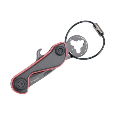 Imagen de Llavero mini herramienta 9 funciones PARCEL CUT &amp; CART extractor de carritos la compra, cuchillo para paquetes, abrebotellas, abrepaquetes (auténtico acero inoxidable 440) rojo/negro
