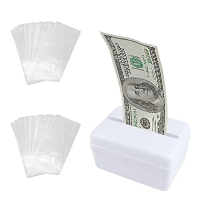 Imagen de PFLYPF Tarta Cash Caja, Pastel Pull Out Kit, con 40 Bolsas de Dinero Transparentes, Cumpleaños Decoración, Suministros del Partido, Blanco Caja
