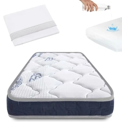 Imagen de Colchón MaxiCuna 140x70 con Viscoelástica Reversible, Reduce el Riesgo de Asfixia. Incluye Protector Impermeable y sábanas. Certificado OEKO TEX CertiPur. Symphony CoolDreams