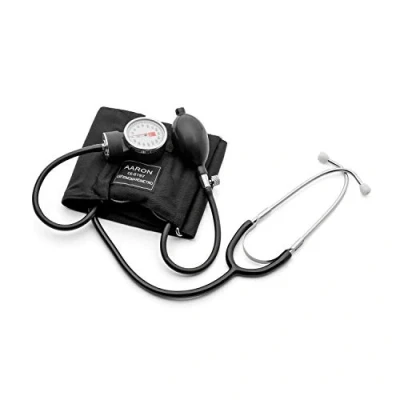 Imagen de Tensiómetro aneroide con Fonendo AARON® brazalete ajustable. Kit profesional para la medición de tensión arterial fonendo. Esfigmomanómetro aneroide.