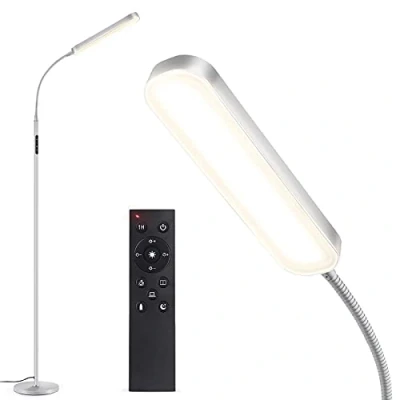 Imagen de OUTON Lámpara de pie LED 12W, Regulable moderna LED, 4 Temperatura Color, Control Remoto y Táctil, Iluminación tareas para leer Sala estar Dormitorio Oficina (Gris Plateado)