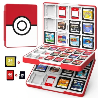 Imagen de MoKo 60 Ranuras Estuche de Juegos para Tarjetas Switch/3DS/2DS, Juego 3DS, Funda Tarjeta con 24 3DSXL/DS/DSi &amp; 36 SD, Bola Roja