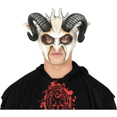 Imagen de Fiestas GUIRCA Media Máscara Blanca con Cuernos (Talla Única) Accesorio de Disfraz para Halloween y Animales Ideal Blanco Negro