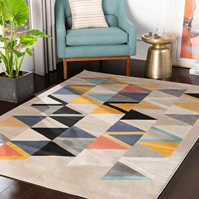 Imagen de Surya Alfombra Geométrica Marietta Alfombras Salon Modernas, Comedor, Cocina, Habitación Abstractas Estilo Bohemio, Fácil de Cuidar Grande 160x220cm, Beige, Gris