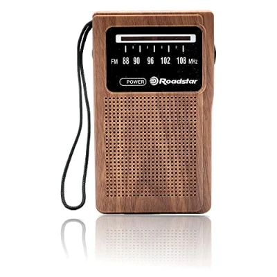 Imagen de Roadstar TRA 1230WD Radio Portátil FM Analógica, Funciona a Pilas, Toma de Auriculares, Transistor Bolsillo, Pequeño y Ligero para Casa, Cocina, Excelente Recepción, Madera