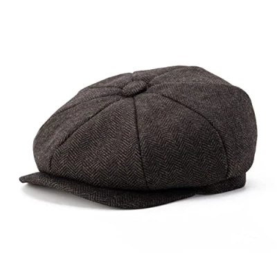 Imagen de BOTVELA Sombrero de tweed con patrón espina espiga 8 piezas mezcla lana para hombre, café, 7 1/8