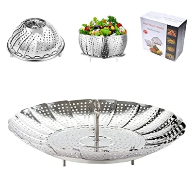 Imagen de BangShou Cesta Vaporera Plegable de Acero Inoxidable 9&#039;&#039; Steamer Se Puede Ampliar para Adaptarse a Varios Tamaños Ollas, Cocinar Pescados y Mariscos Vegetarianos