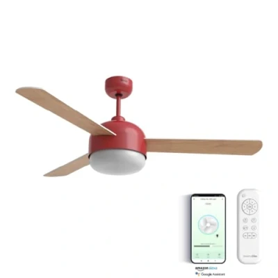 Imagen de UNIVERSALBLUE Ventilador de techo con luz LED y WiFi Rojo Silencioso Motor DC Control por App, Alexa, Google Assistant mando a distancia 6 Velocidades Aspas Reversibles