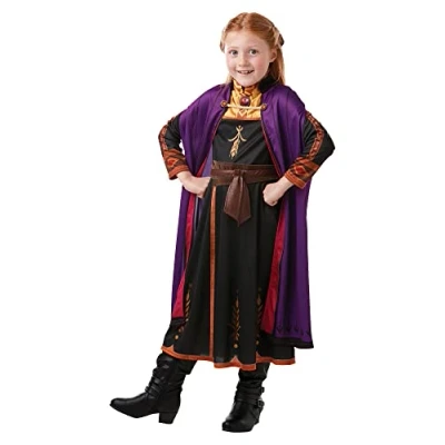Imagen de Rubies Disfraz Anna Frozen 2 para niña, Vestido Oficial de en color violeta, negro, cobre y dorado, capa con detalles purpurina halloween, navidad, carnaval cumpleaños