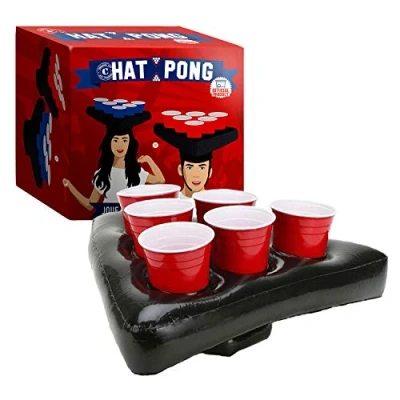 Imagen de Sombrero Pong Oficial Original Juego de Beer 2 Gorros inflables 12 Tazas Rojas Bolas Beber Fiesta en la casa OriginalCup®