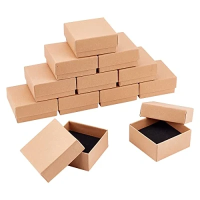 Imagen de NBEADS Caja de Papel, 12 Paquetes 7X7X3.5 cm Cuadrada Cartón con Bronceado Esponja para El Anillo Pendiente Joyería Manualidades Embalaje