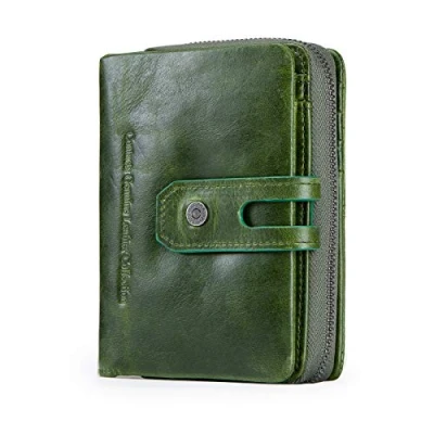 Imagen de Contacts Cartera identificación Cuero Real Las Mujeres Titular la Moneda Cremallera Monedero Embrague (Verde)