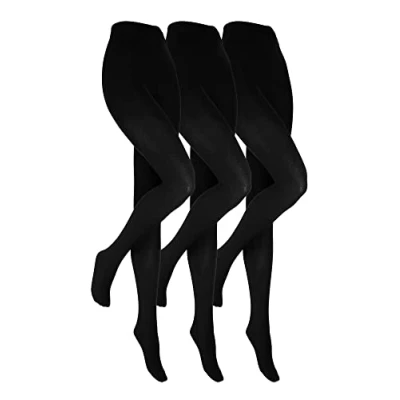 Imagen de Heat Holders Paquete de 3 mallas térmicas negras para mujer Medias opacas con forro polar invierno, Negro, XL