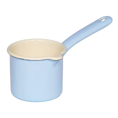 Imagen de Riess, 0283 006 Vaso para sorber con asa 9, diseño clásico, color azul pastel, diámetro 9 cm, altura 11,4 capacidad 0,5 litros, esmalte, olla de leche, inducción