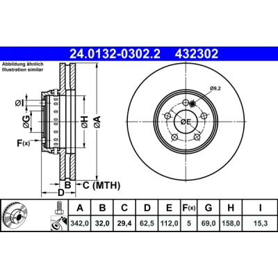 Imagen de ATE 24.0132 0302.2 disco de freno 342,0 32,0 5 112,0 dos piezas, ventilado revestido aleado/alt. carburado con tornillos norauto,
